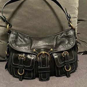 Coach Black Leather Legacy Garcia Shoulder Bag with Plum Interior